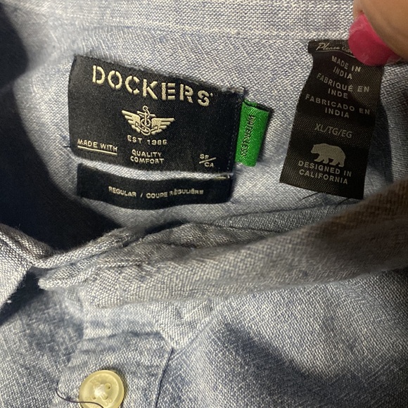 NWT Dockers Work Shirt Button Down Chambray Heathered Blue Long Sleeve - Picture 6 of 10